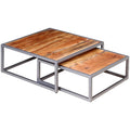 Brown Solid Acacia Wood & Grey Steel Square Coffee Table Set of 2 K39169