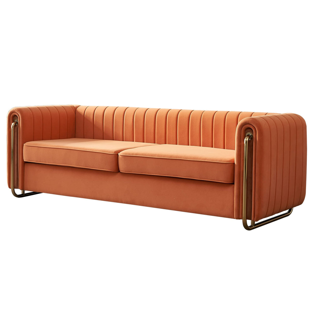 Orange Velvet 3 Seat Sofa Q653378
