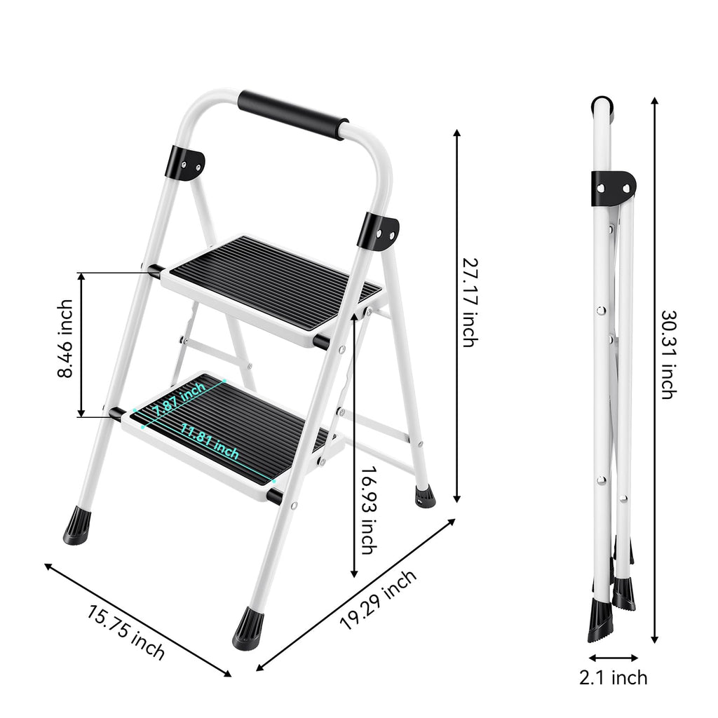 2 Step Folding Step Stool with Handrails White Z6920