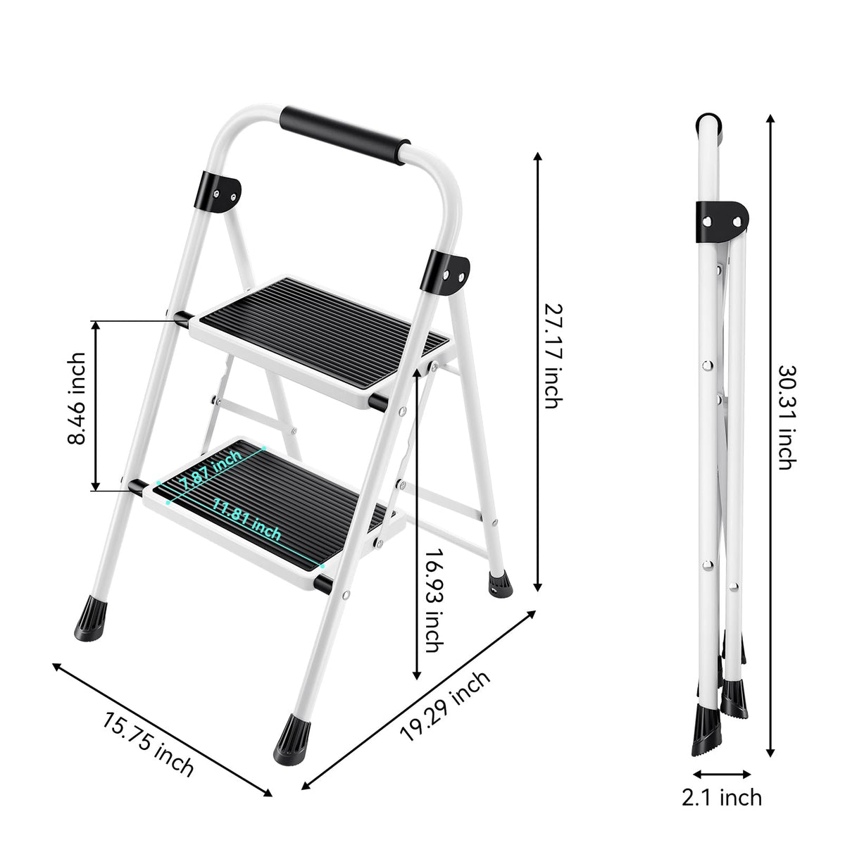2 Step Folding Step Stool with Handrails White Z6920