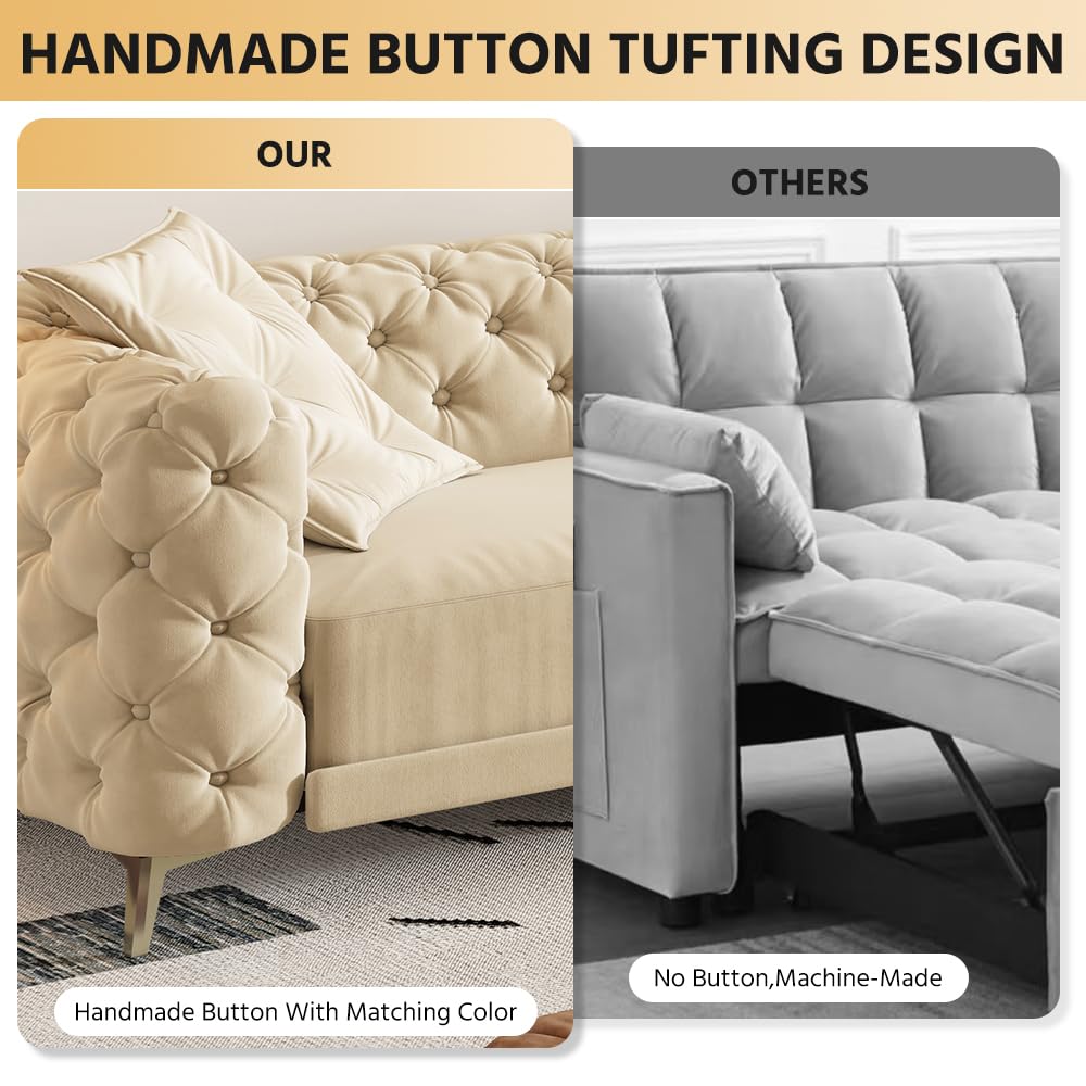 Velvet 3-in-1 Convertible Sleeper Sofa with Movable Ottoman G87098