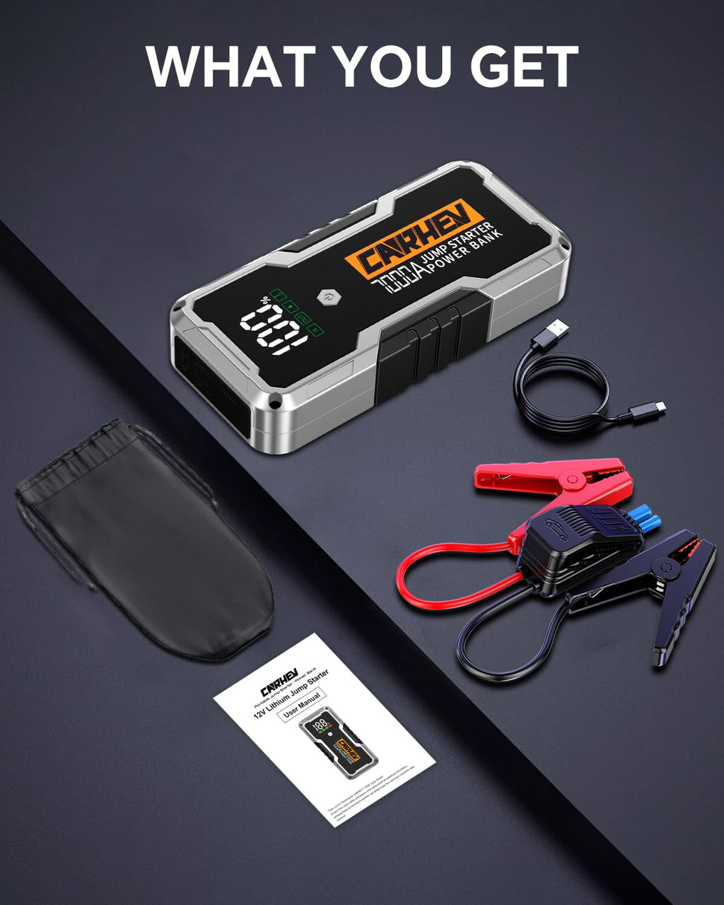 Car Battery Jump Starter Portable 12V with Jumper Cables LED Light R12658