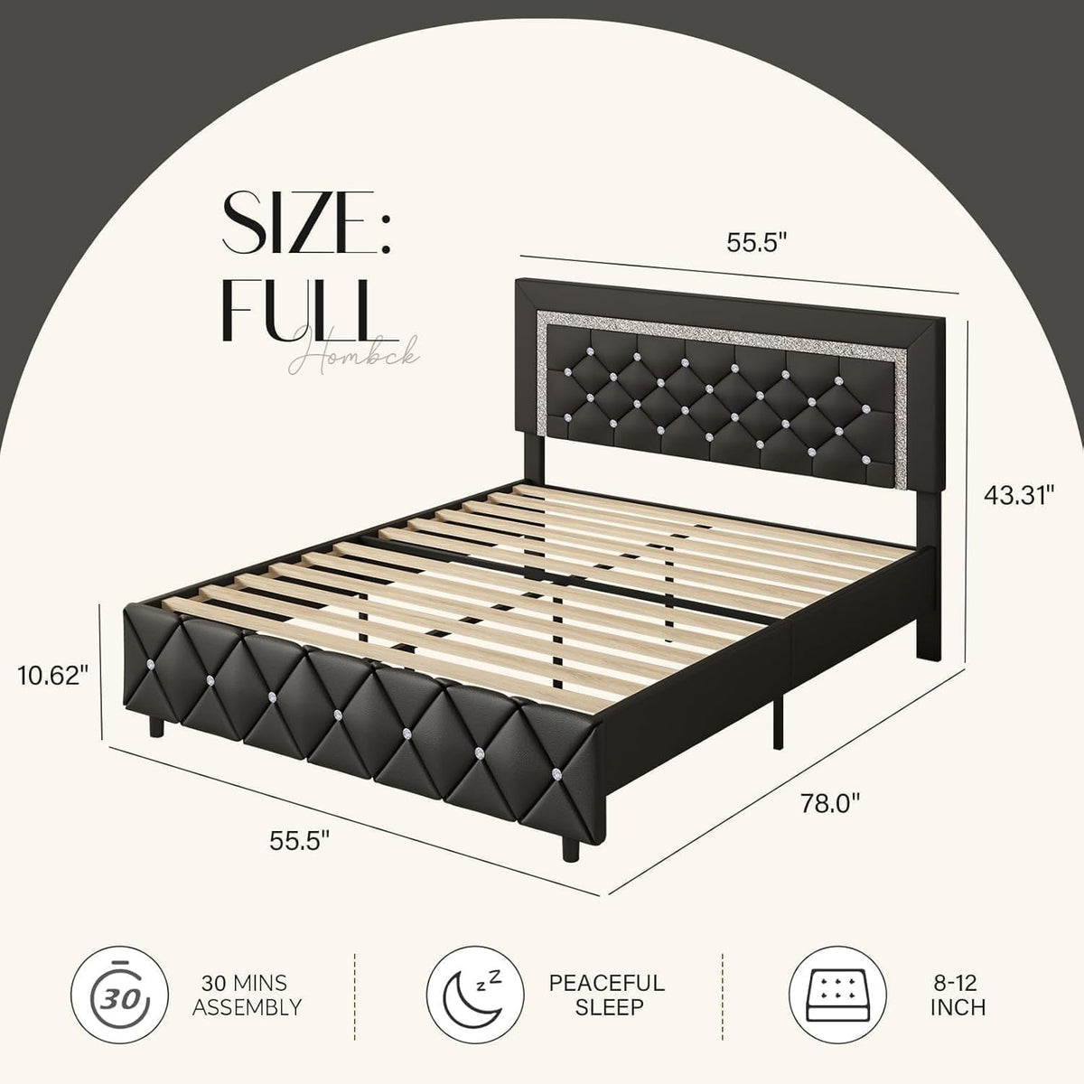 Full Size Upholstered Platform Bed with Headboard A824