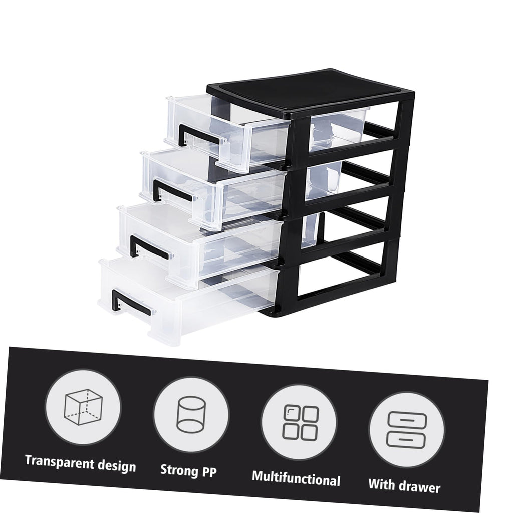 Black Transparent 4-Layer Plastic Drawer Storage Cabinet P505