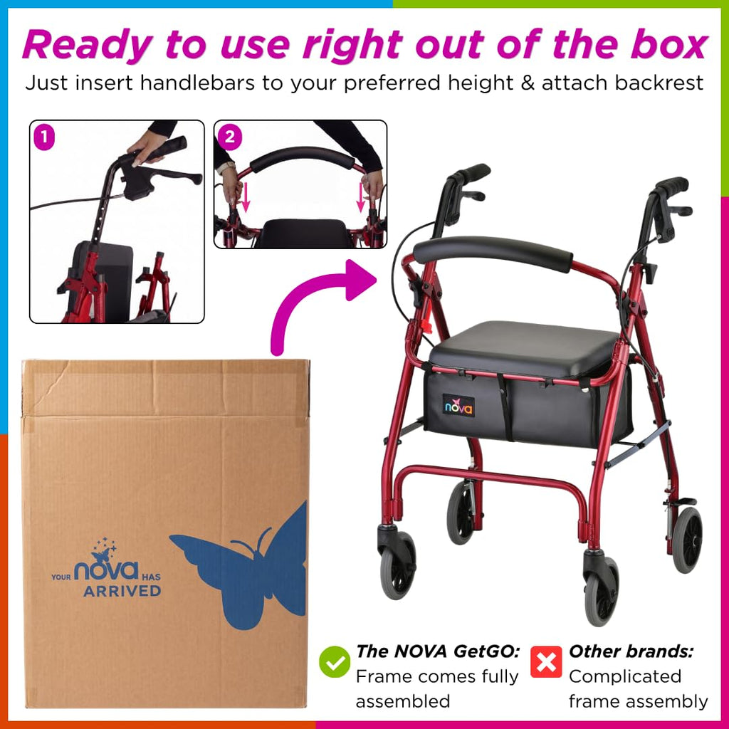 Lightweight Folding Narrow Rollator Walker with Seat X371