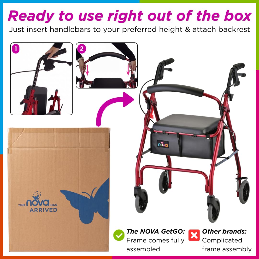 Lightweight Folding Narrow Rollator Walker with Seat X371