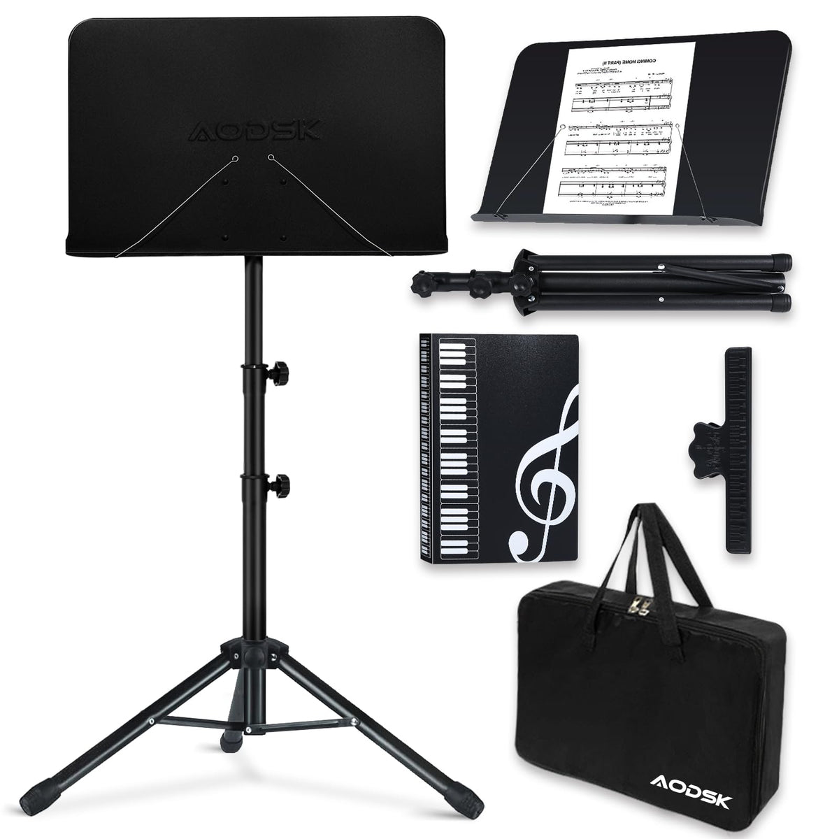 Folding Sheet Music Stand and Desktop Book Stand with Carrying Bag O6068