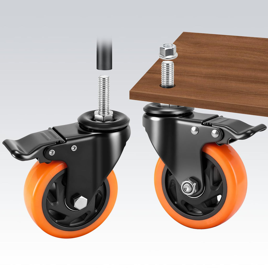 4 Inch Threaded Stem Caster Wheels Set of 4 with Brake Q2020