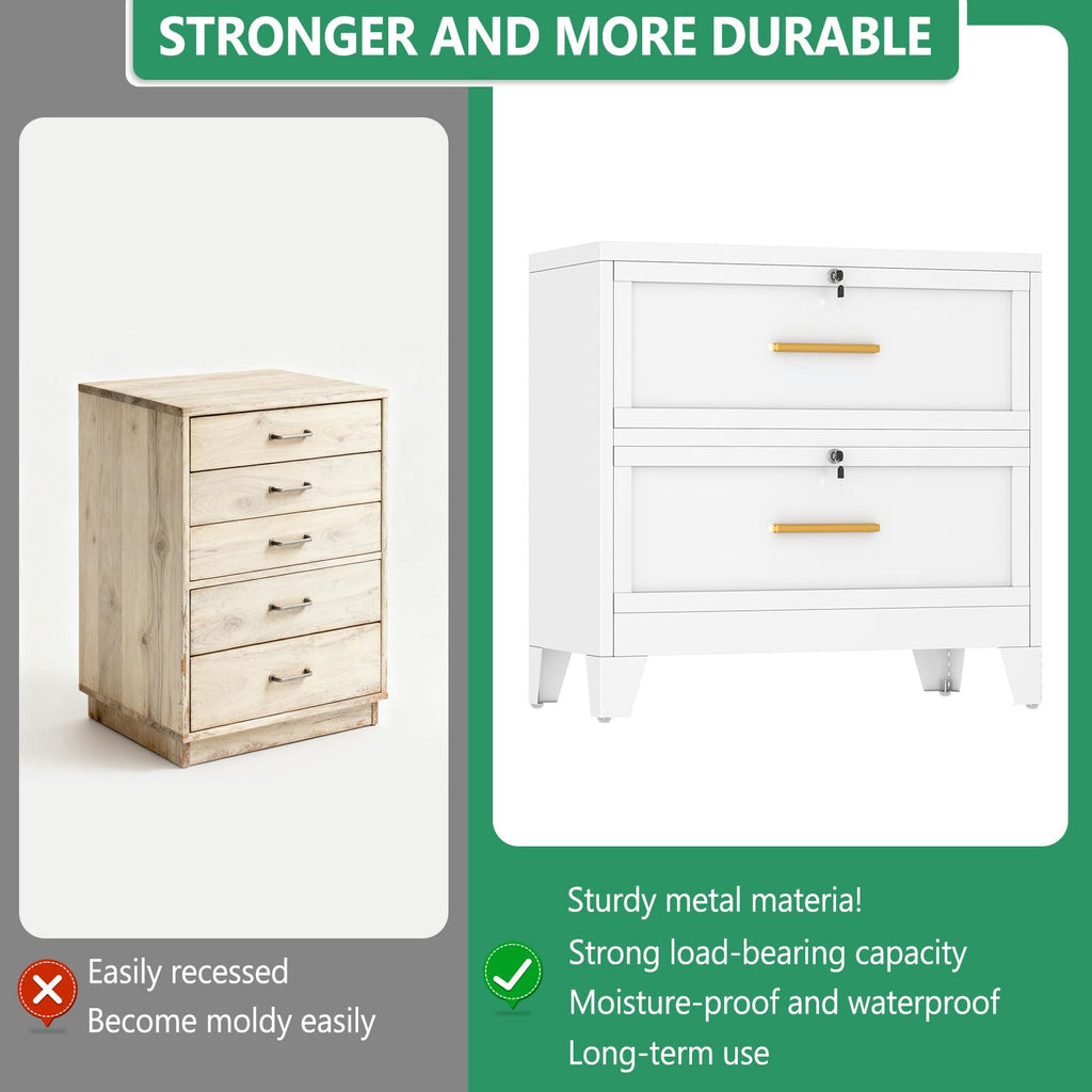 White 2 Drawer Metal Lateral File Cabinet with Lock Q2695