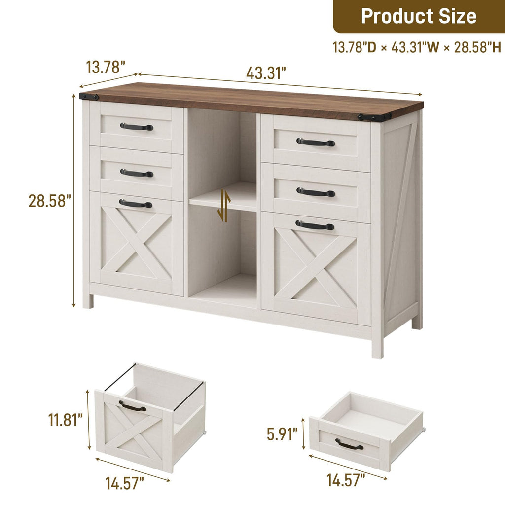 White and Brown 6 Drawer File Cabinet I2755