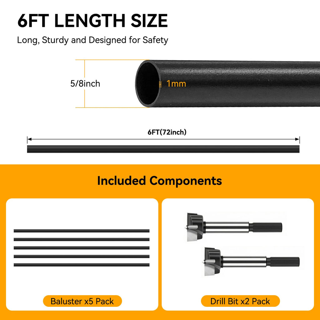 5 Pack 6 FT Aluminum Stair Balusters Matte Black M298979