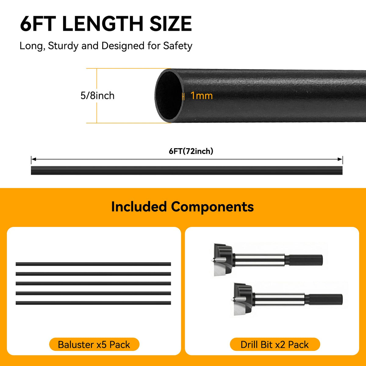 5 Pack 6 FT Aluminum Stair Balusters Matte Black M298979