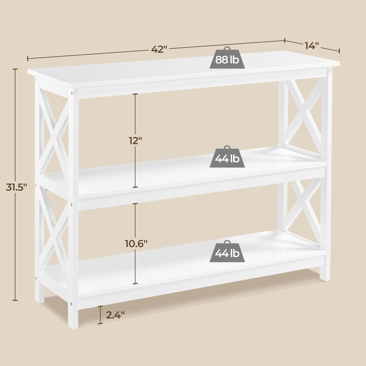 White 3-Tier Console Table M746
