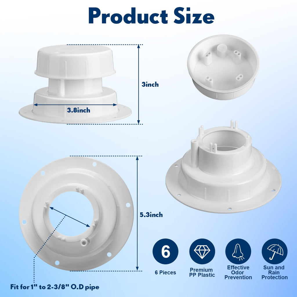 6 Pcs White RV Plumbing Vent Caps H649