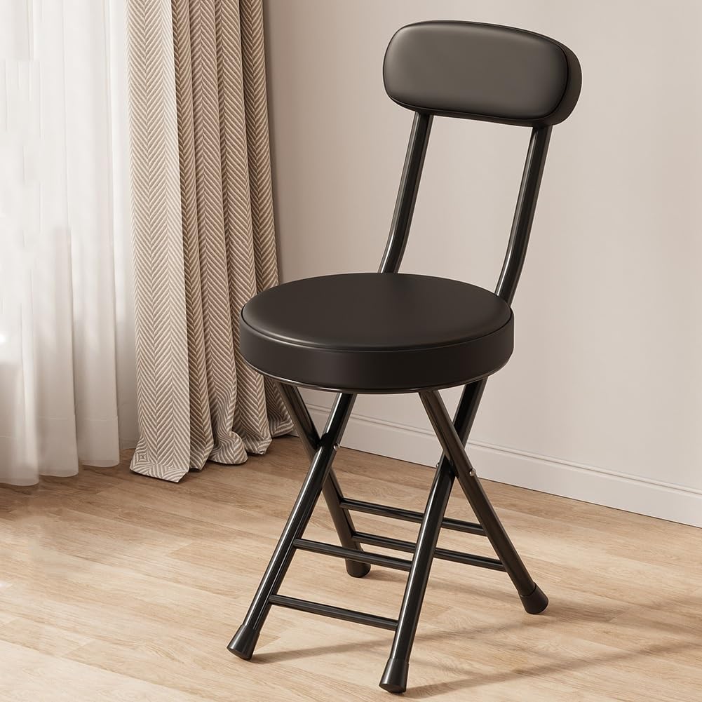 Folding Bar Stool with Backrest 18 inch Black D7198