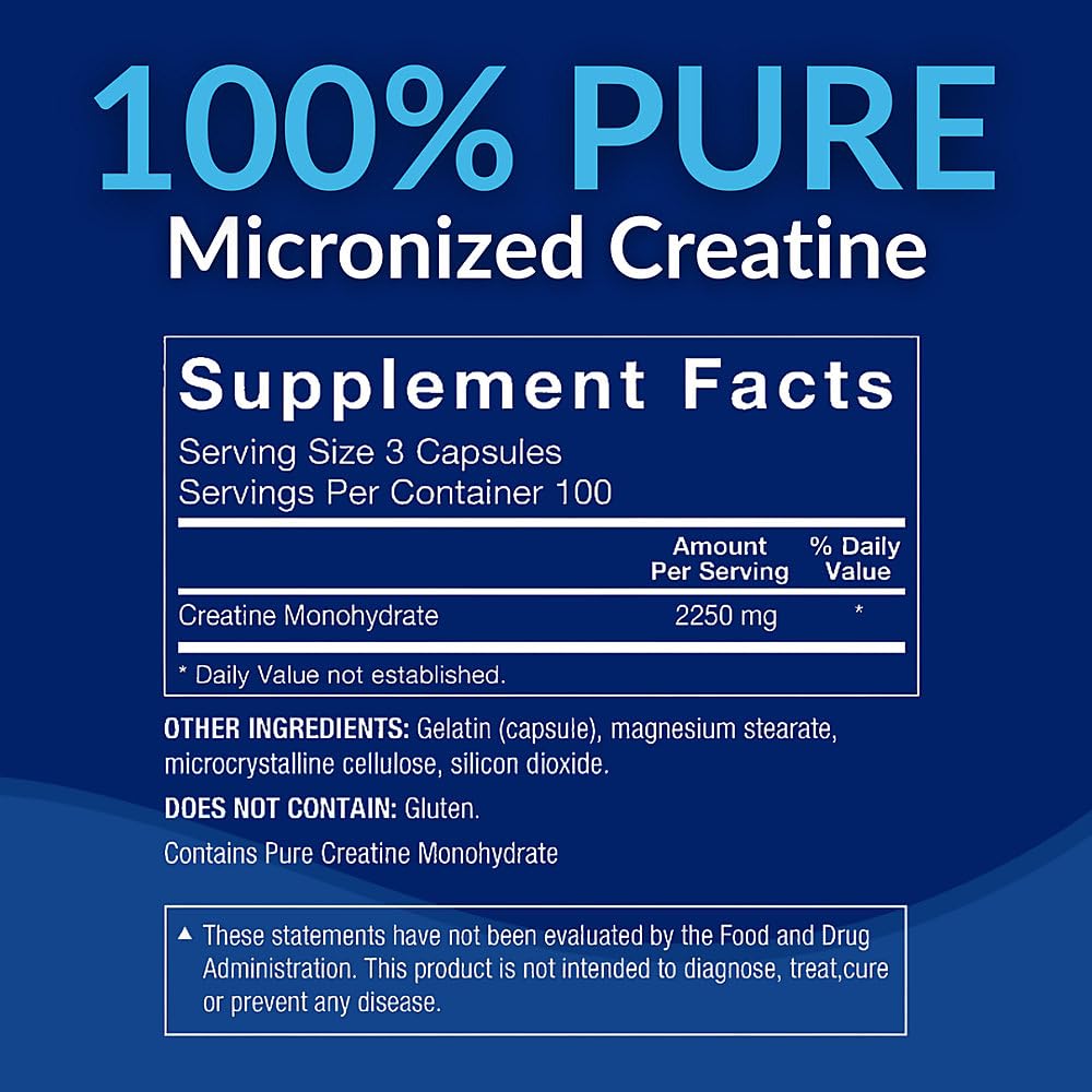 Creatine Monohydrate Capsules, Micronized, 2250 MG, 300 Capsules I711