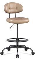 Brown Faux Leather Drafting Chair with Footrest Ring A66302
