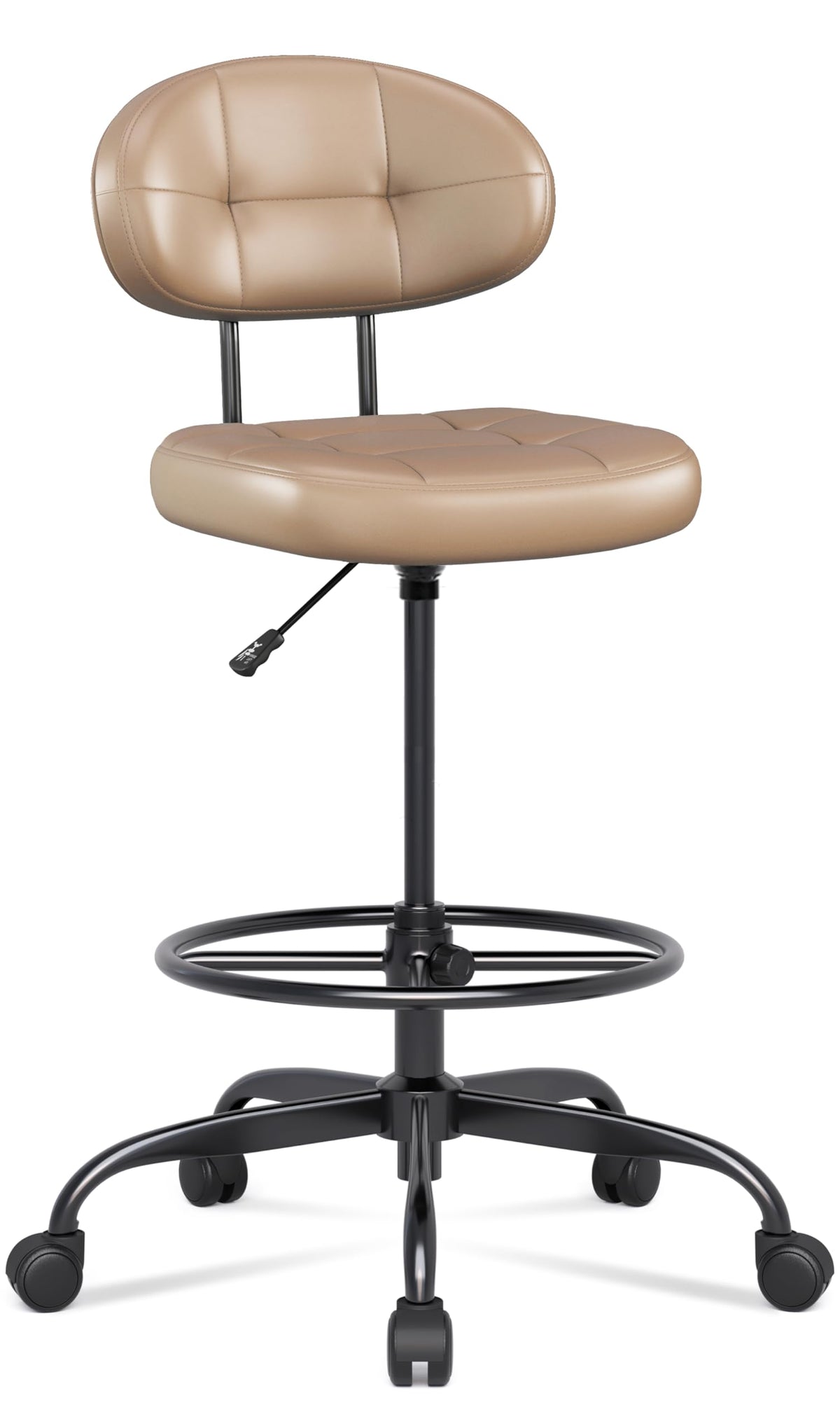 Brown Faux Leather Drafting Chair with Footrest Ring A66302