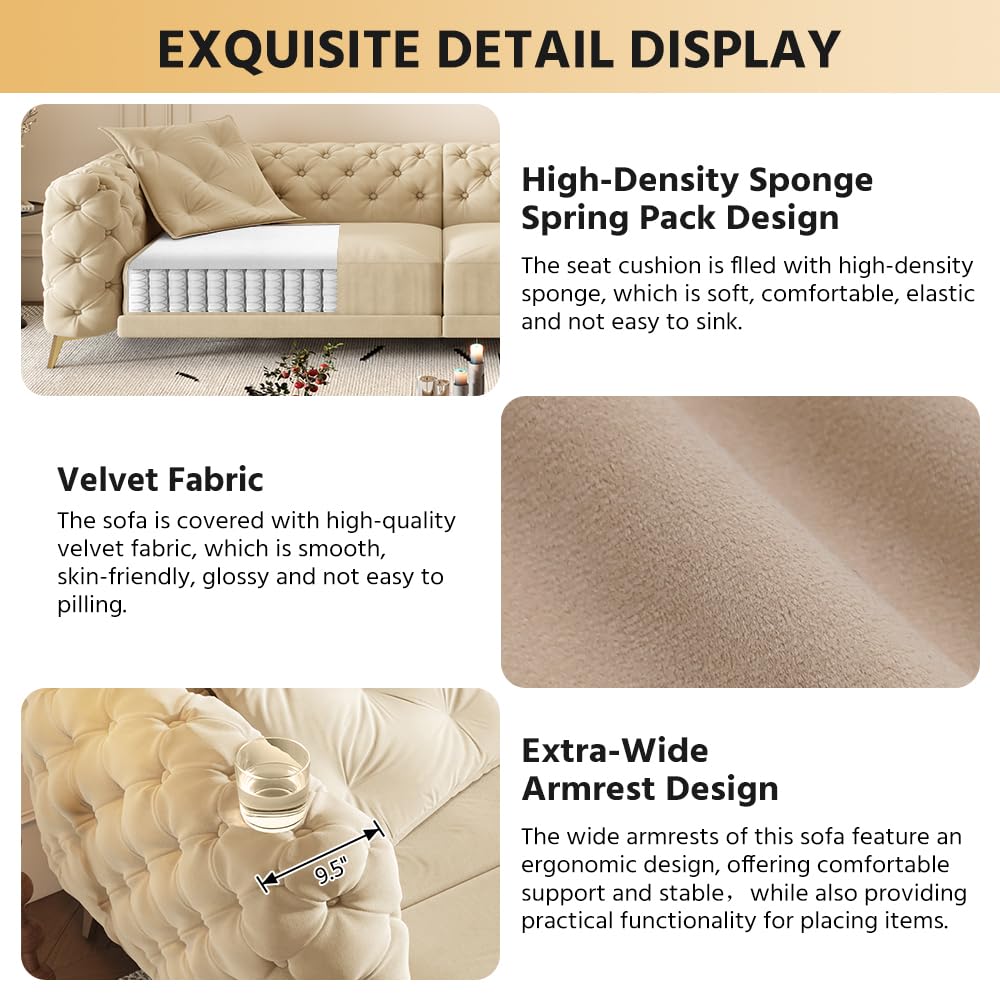 Velvet 3-in-1 Convertible Sleeper Sofa with Movable Ottoman G87098