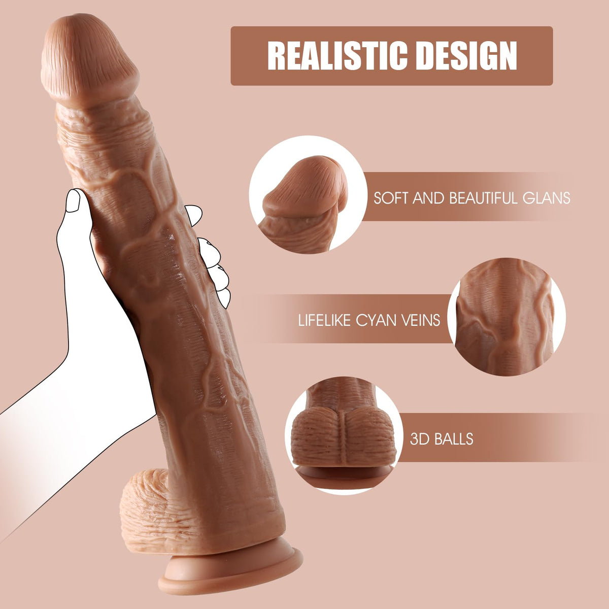 12 inch Dual Silicone Curved Dildo with Suction Cup E646