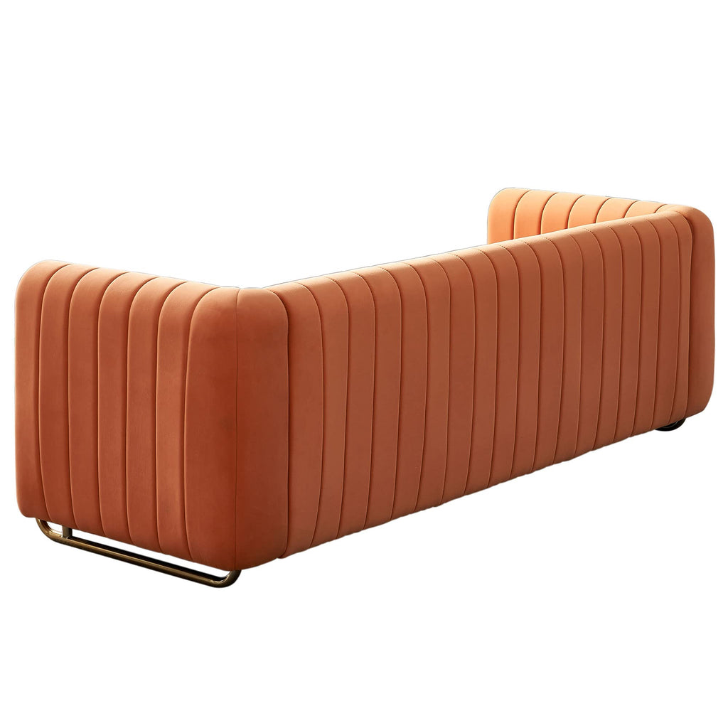 Orange Velvet 3 Seat Sofa Q653378