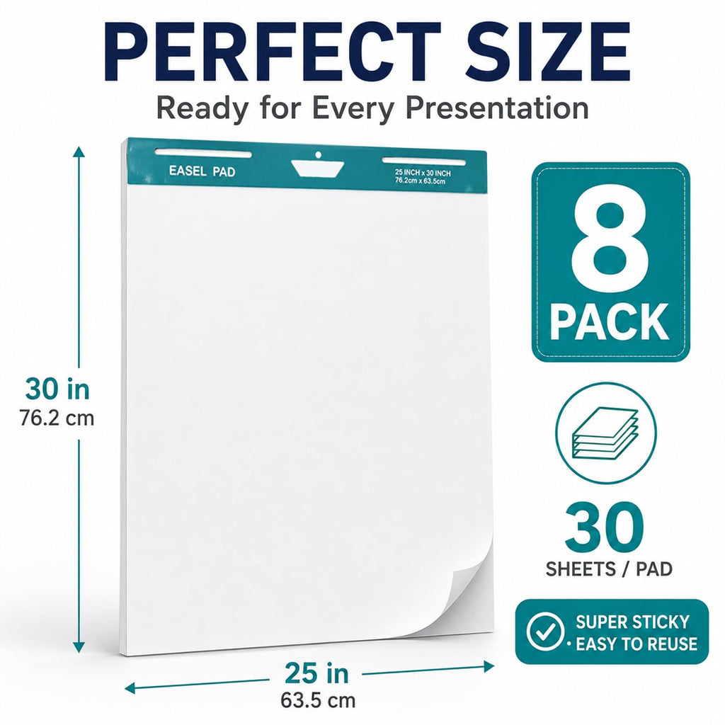25 x 30 Inch Sticky Easel Pad, 30 Sheets, 8 Pads K9966