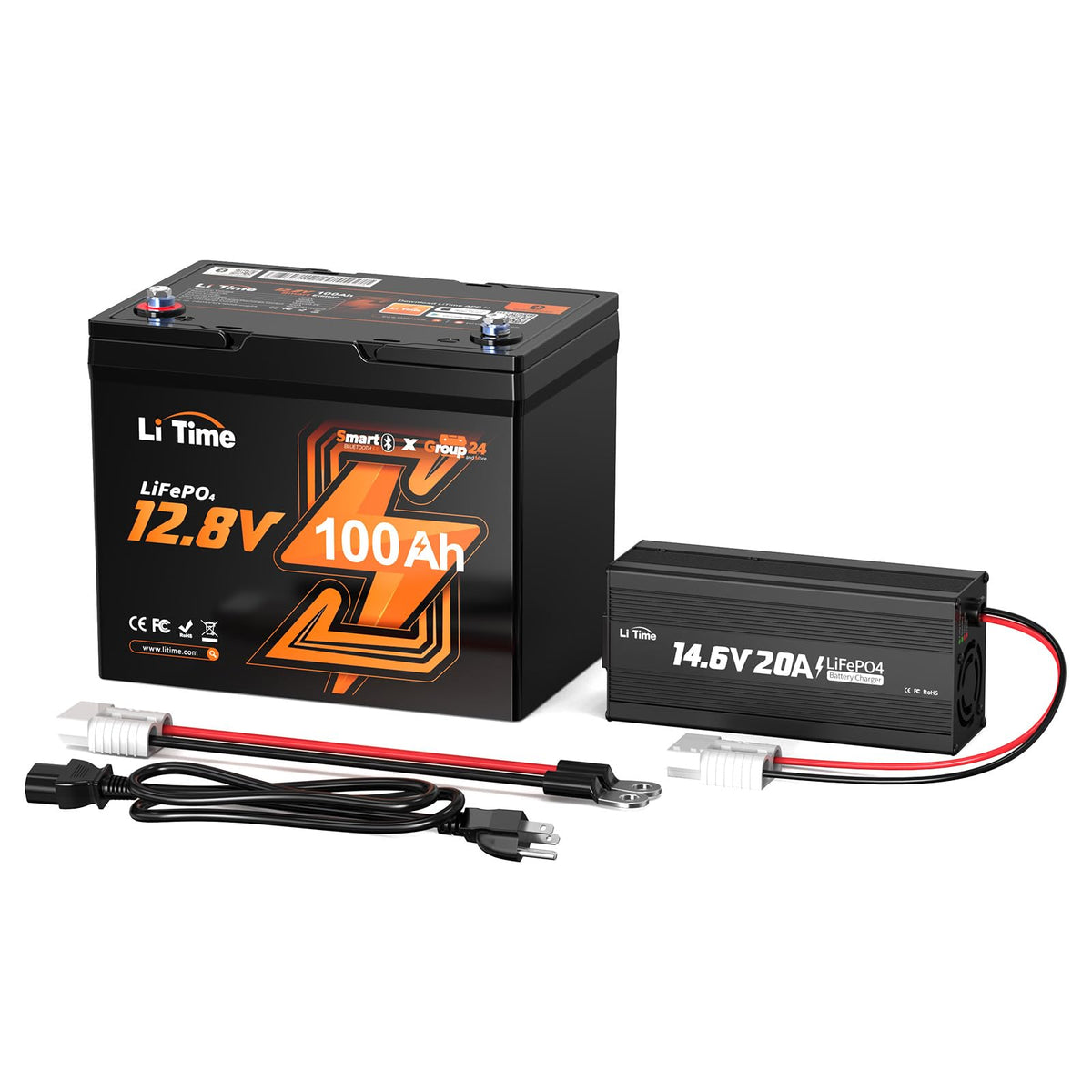 12V 100Ah Group 24 LiFePO4 Battery with Charger O845