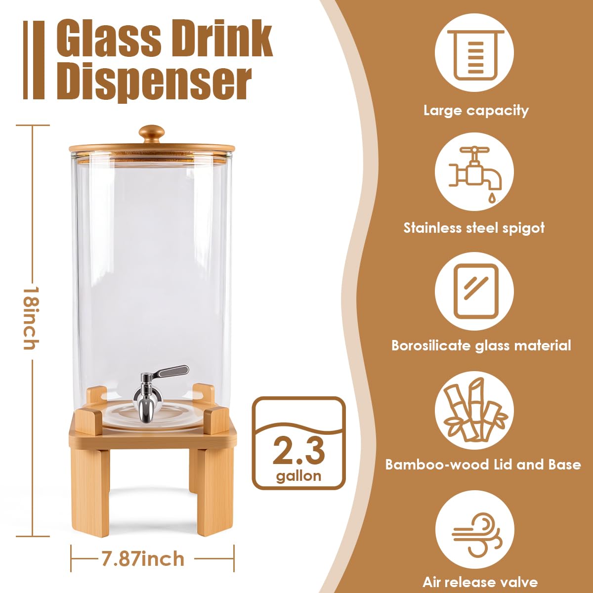 2.3 Gallon Glass Beverage Dispenser with Spigot M796575