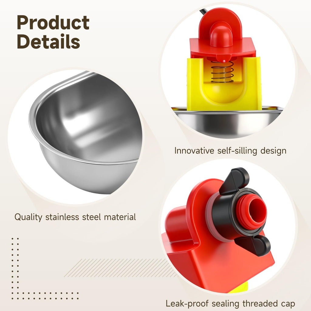 12 Pcs Stainless Self-Filling Chicken Water Cups F356949