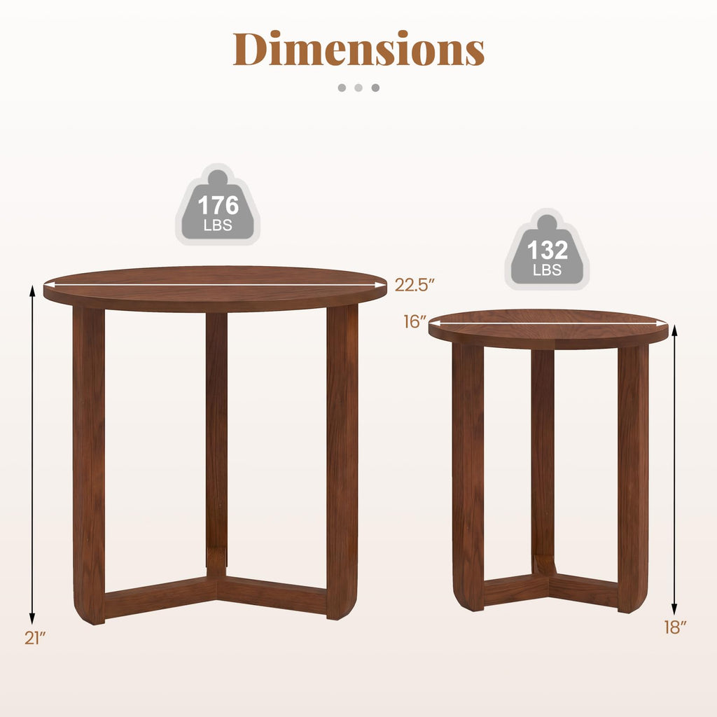 Round Nesting Coffee Table Set of 2 Wood Walnut T79202