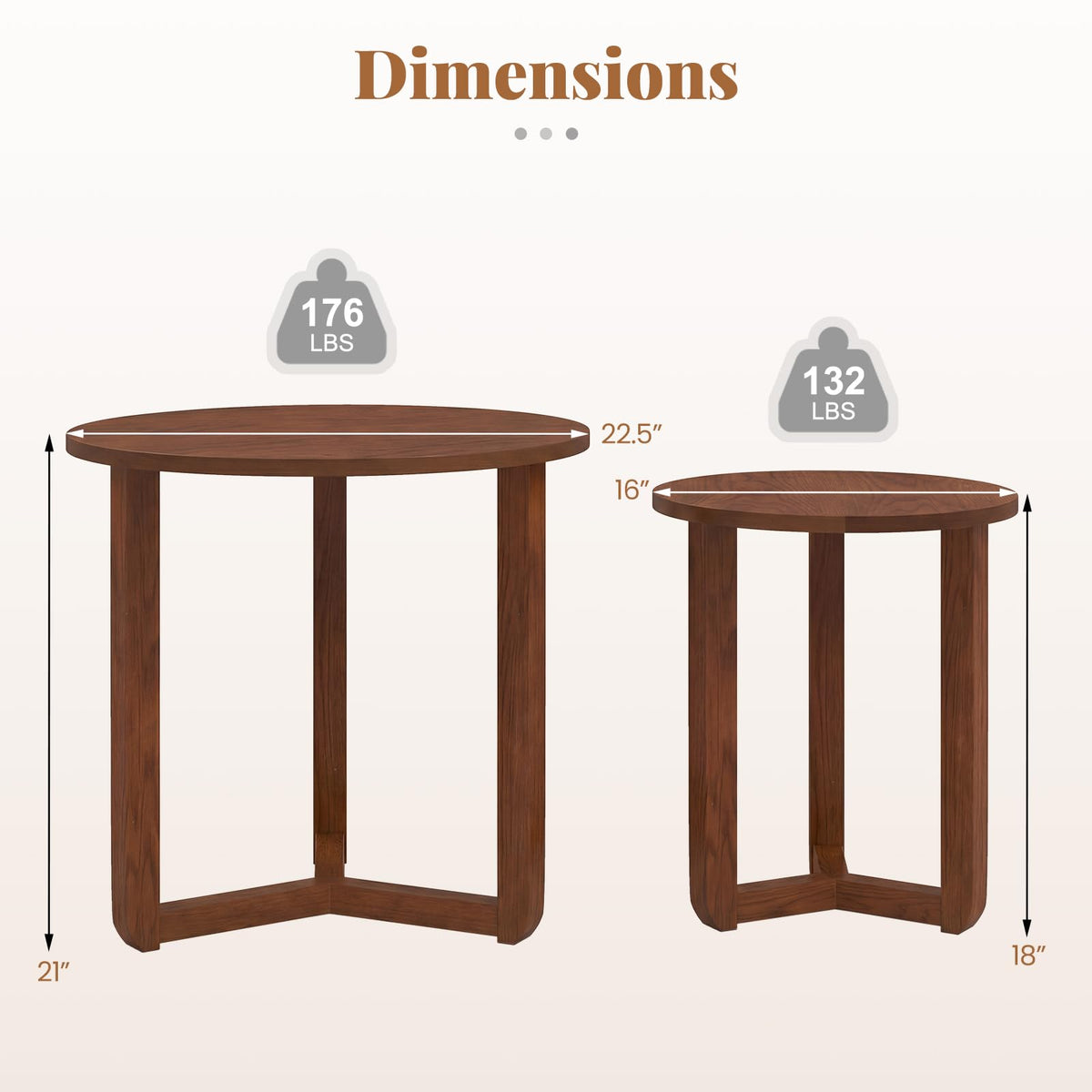 Round Nesting Coffee Table Set of 2 Wood Walnut T79202