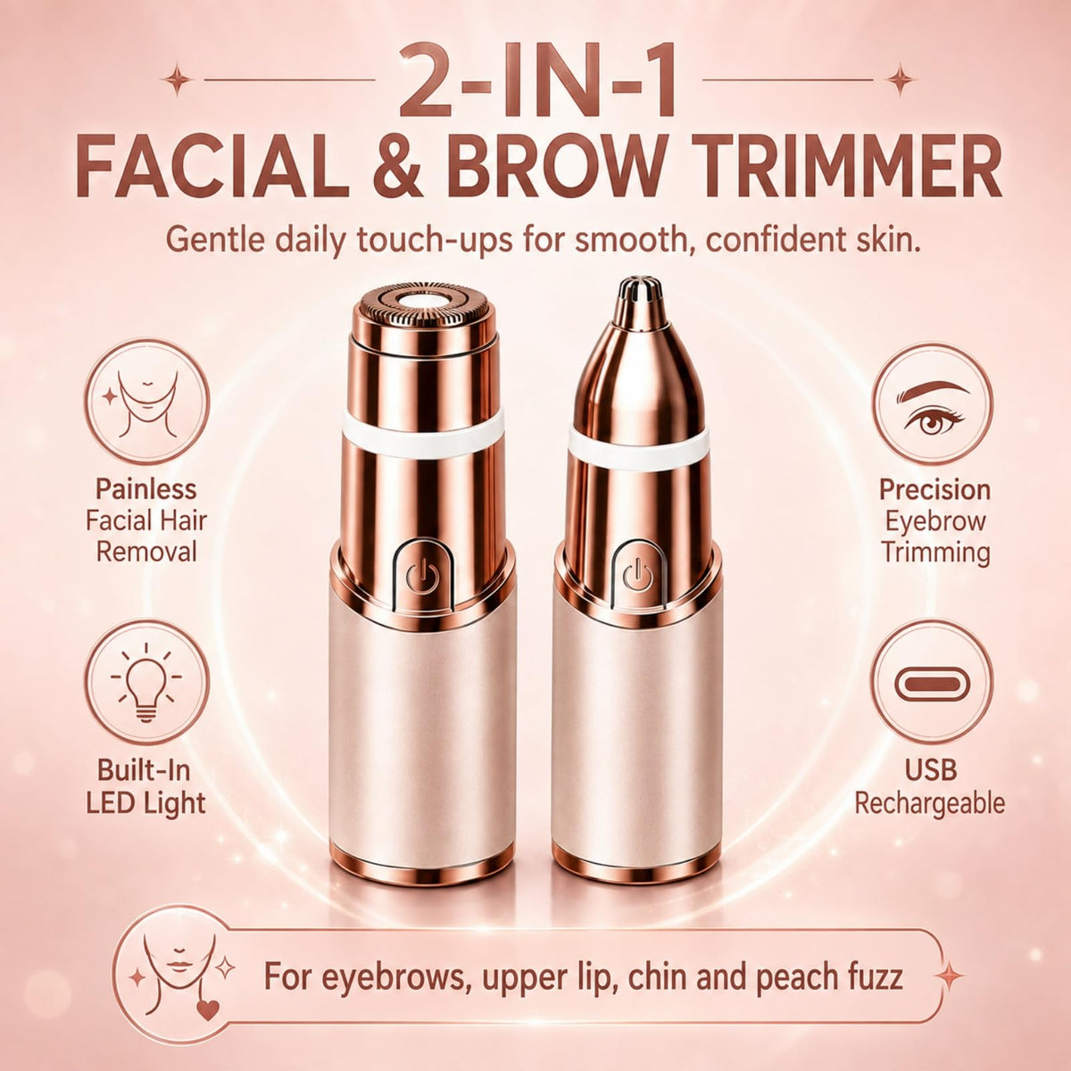 2-in-1 Facial Hair Remover & Eyebrow Trimmer with LED Light C608503