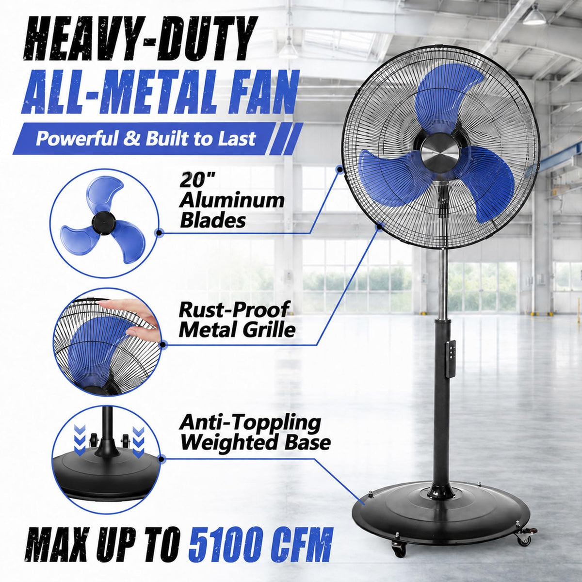 20 Inch Quiet Oscillating Pedestal Fan with Casters X743328