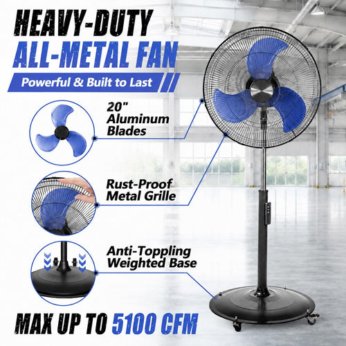 20 Inch Quiet Oscillating Pedestal Fan with Casters X743328