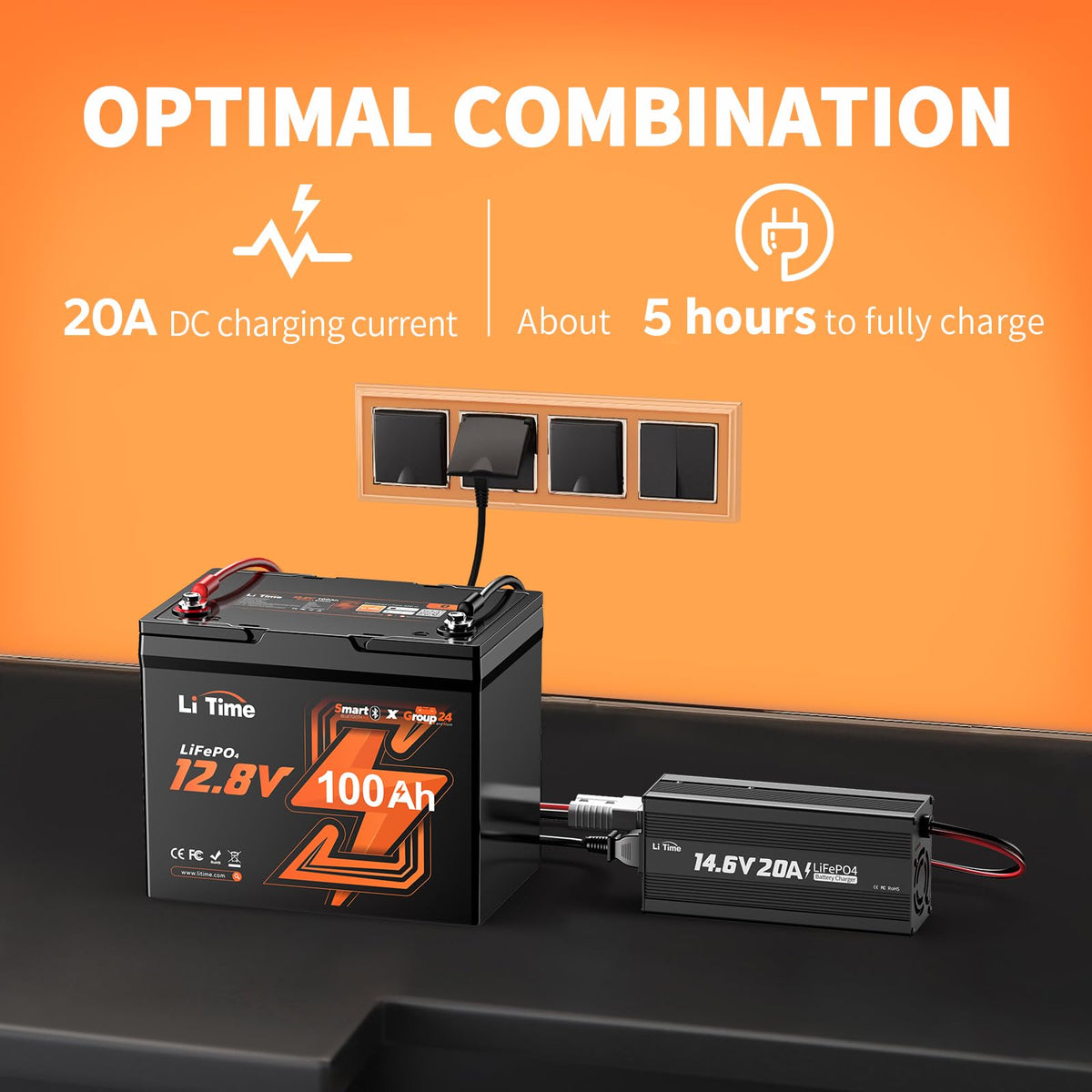 12V 100Ah Group 24 LiFePO4 Battery with Charger O845