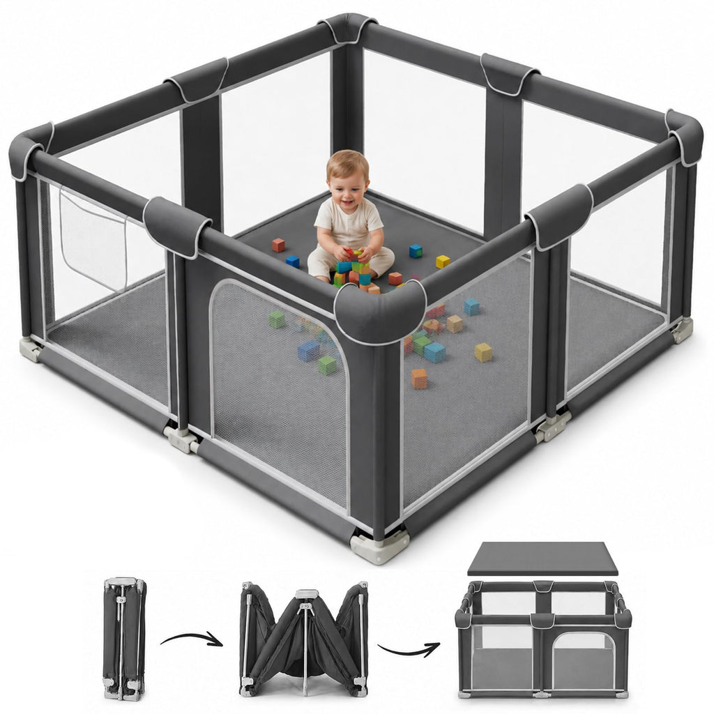 Foldable Playpen for Babies and Toddlers, 50"x50" Play Yard with Mat L6122