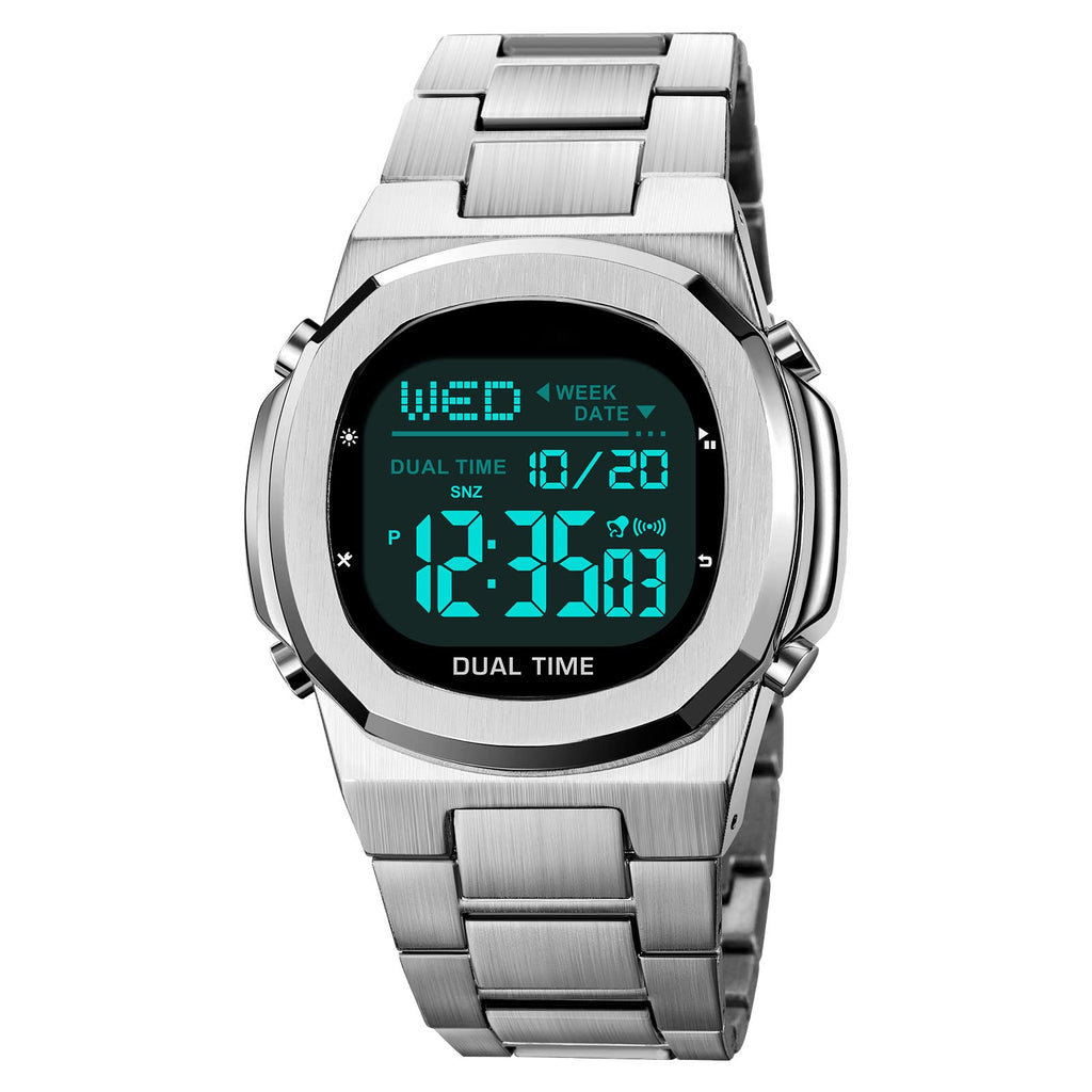 Men's Multifunctional Electronic Outdoor Sports Watch EL Light Large Digital Display Stainless Steel X879185
