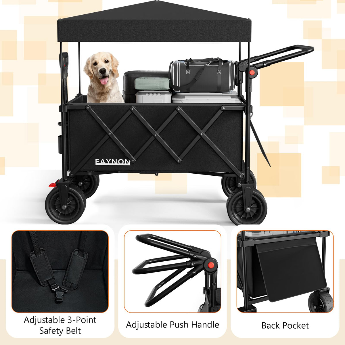 Collapsible Wagon with 300lbs Capacity, 150L Heavy Duty Utility Cart, Black X9308