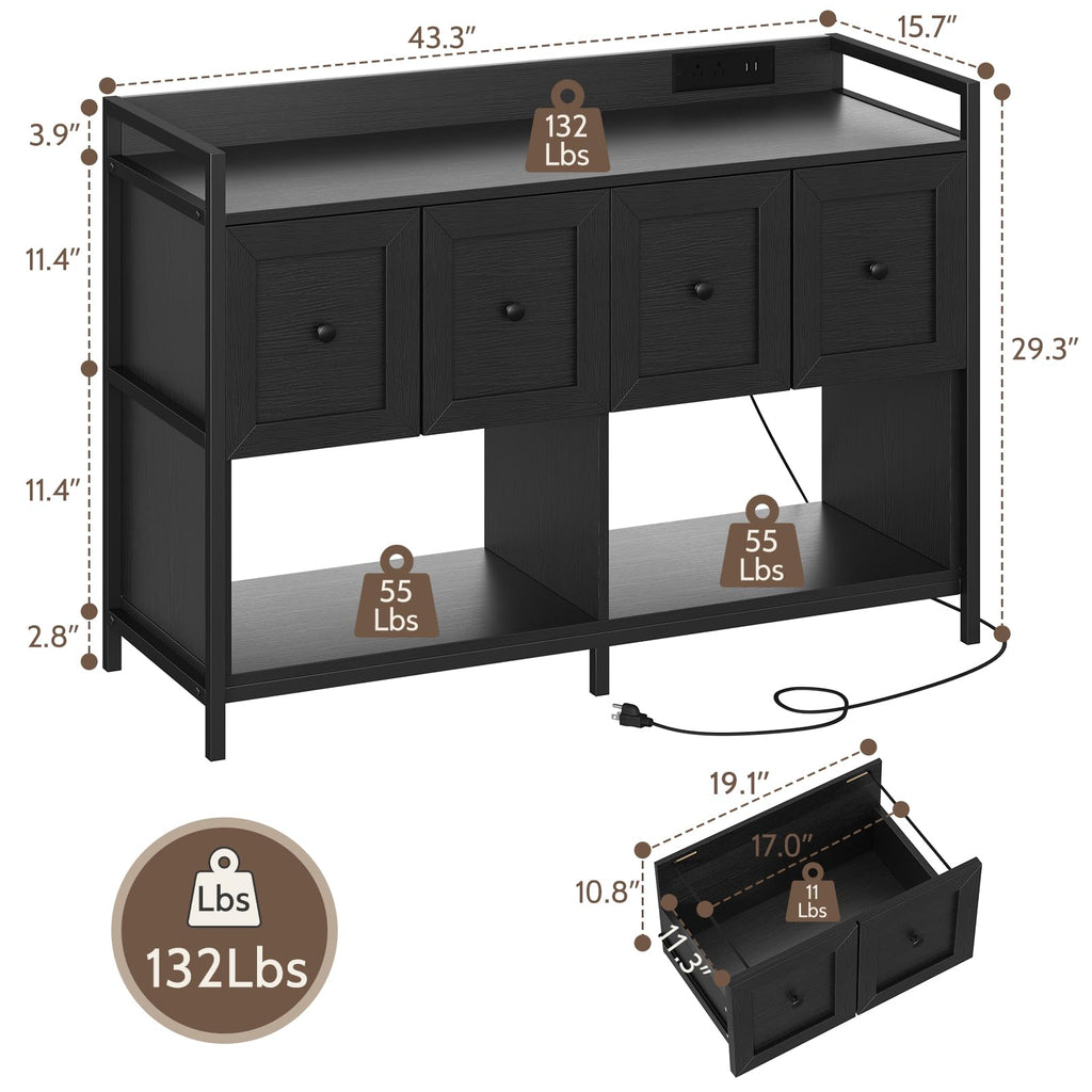 Black 2 Drawer Wood File Cabinet with Power Outlet O83916