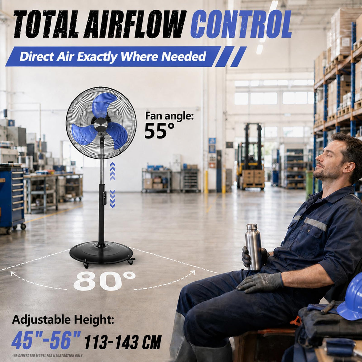 20 Inch Quiet Oscillating Pedestal Fan with Casters X743328