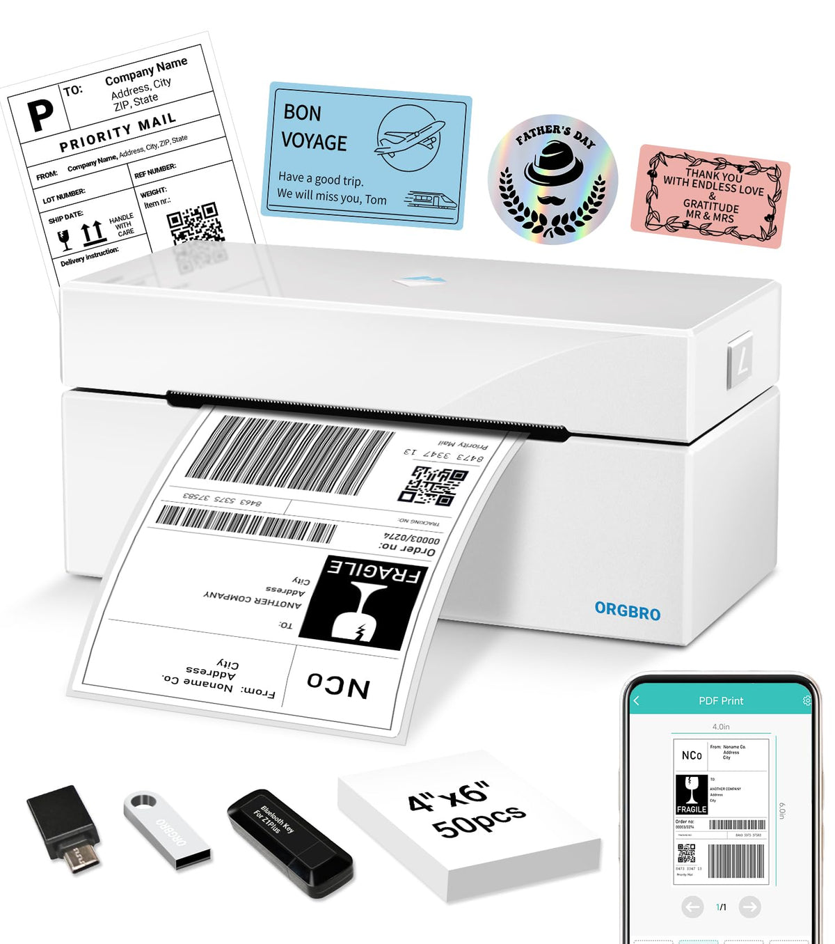 Thermal Shipping Label Printer, 4x6 Bluetooth Label Maker X454913