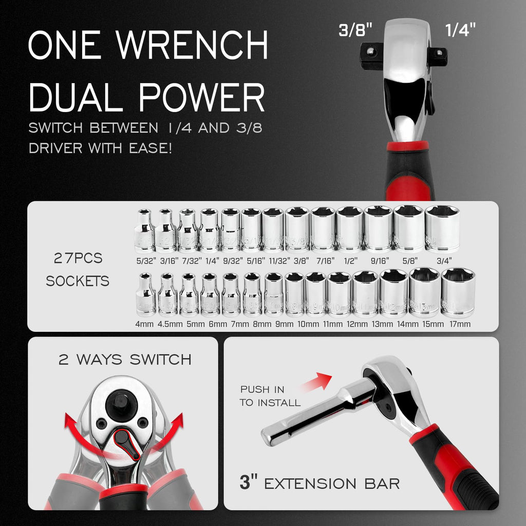 53-Piece Socket Ratchet Wrench Set with Ratcheting Screwdriver S561