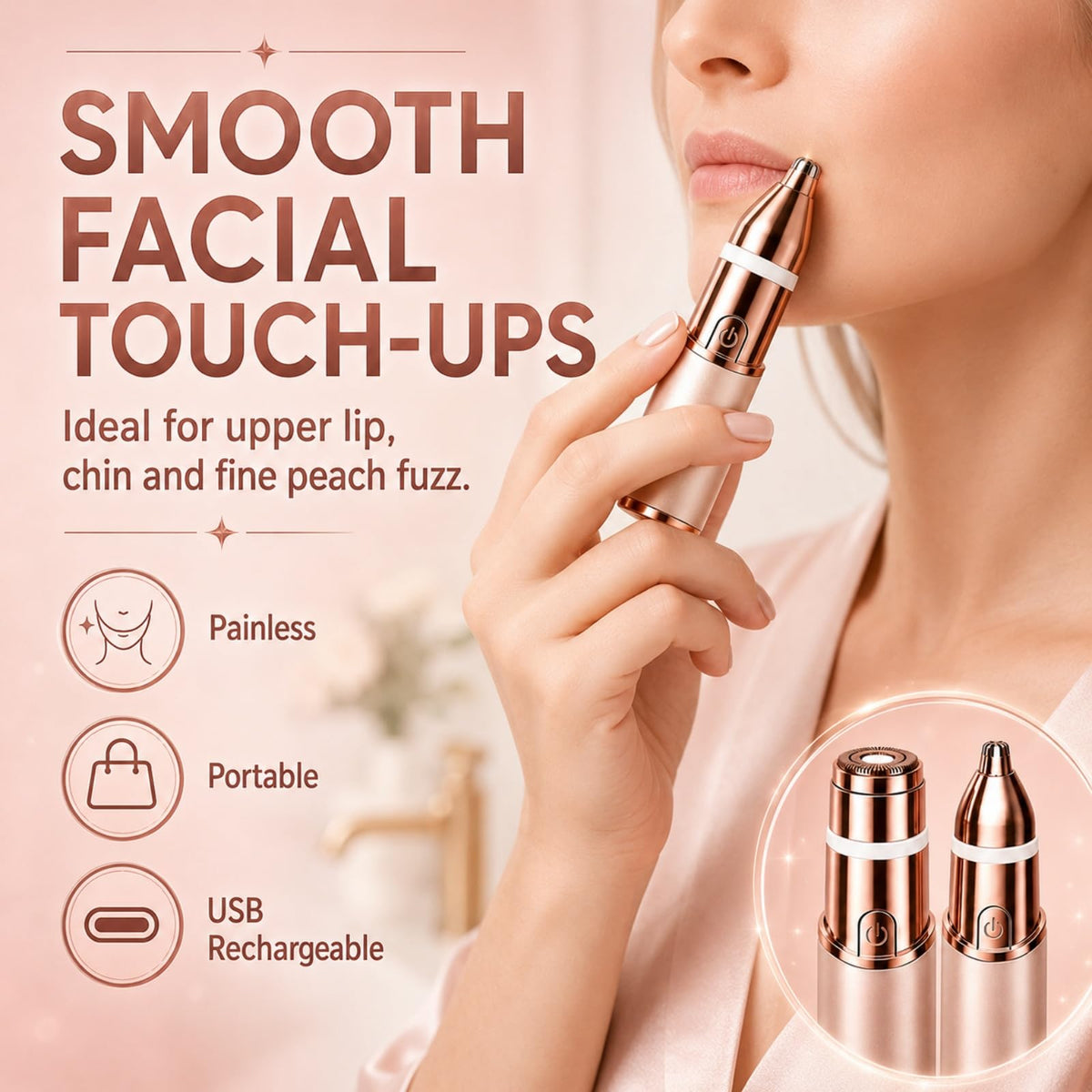 2-in-1 Facial Hair Remover & Eyebrow Trimmer with LED Light C608503