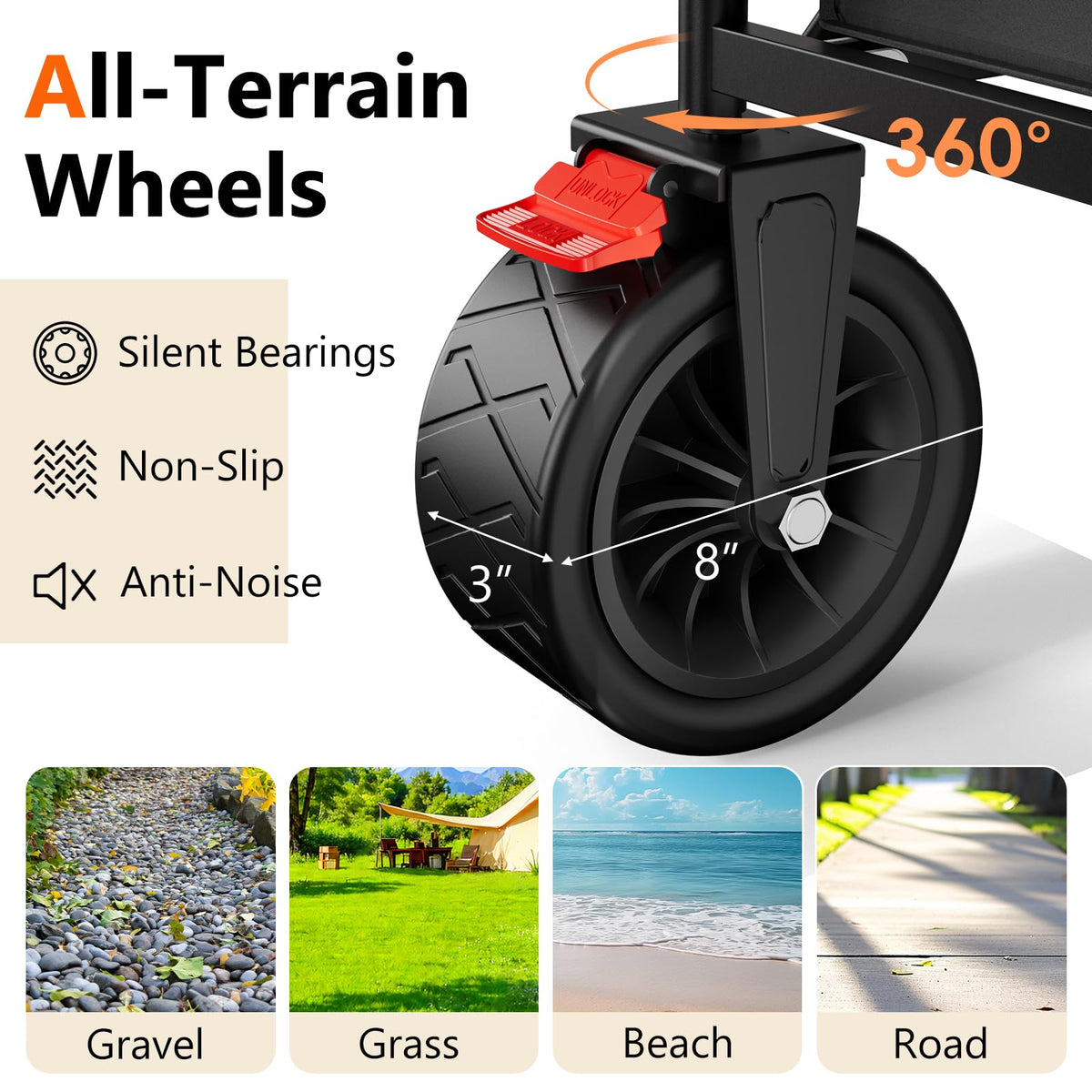 Collapsible Wagon with 300lbs Capacity, 150L Heavy Duty Utility Cart, Black X9308