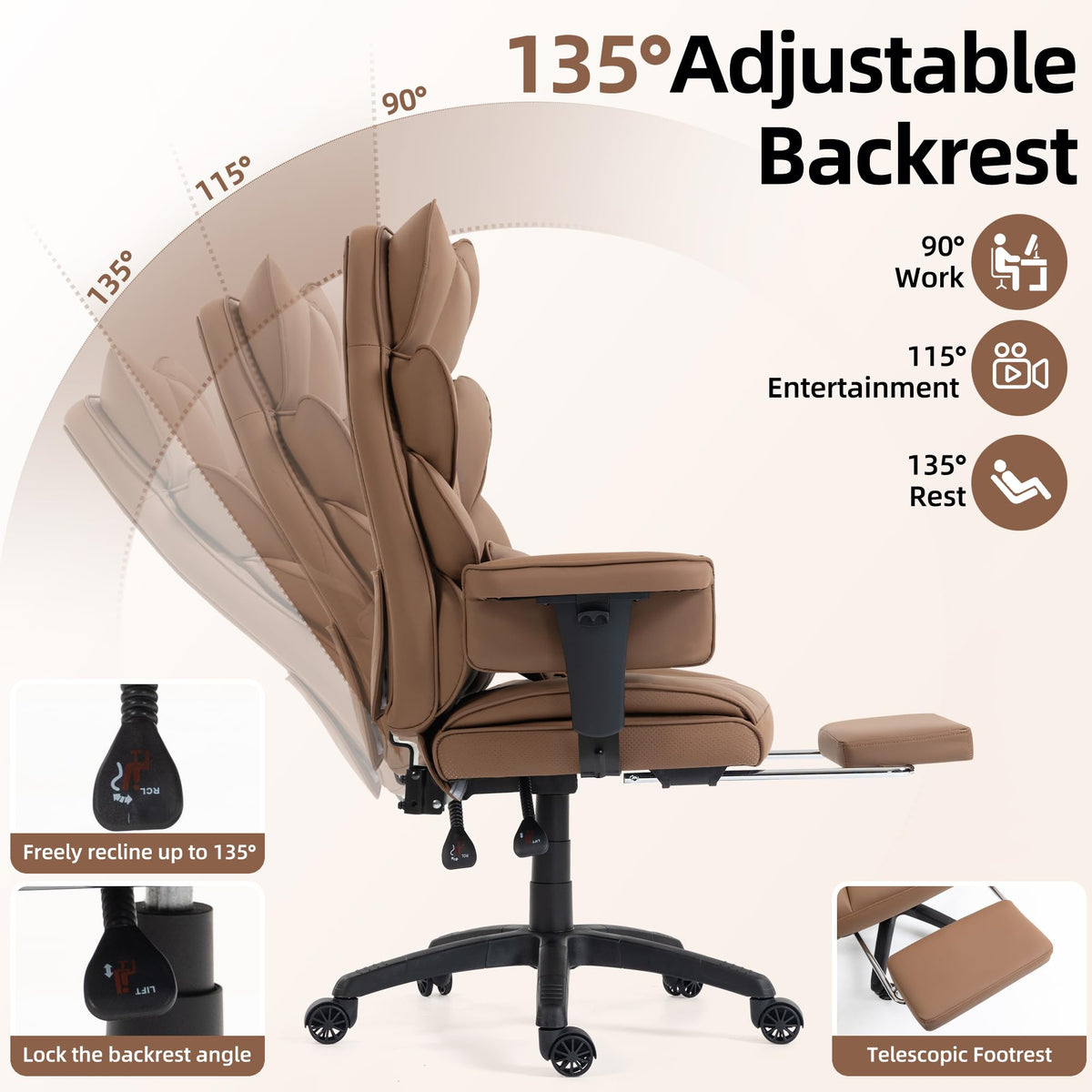 Brown Ergonomic Office Chair with Footrest Q6991