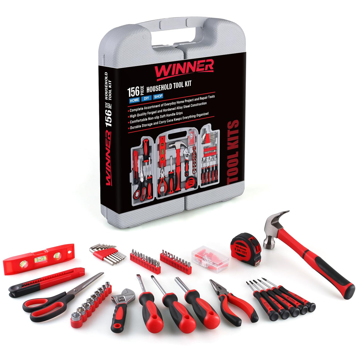 156-Piece All-Purpose Home Tool Kit in Foldable Toolbox Y330