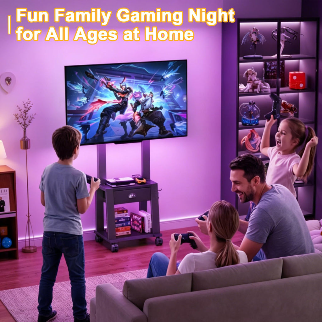 Rolling TV Stand with Storage for 23-60 Inch TVs, Height Adjustable Tilt Mobile TV Mount Cart with Drawer & 2 Shelves T9978