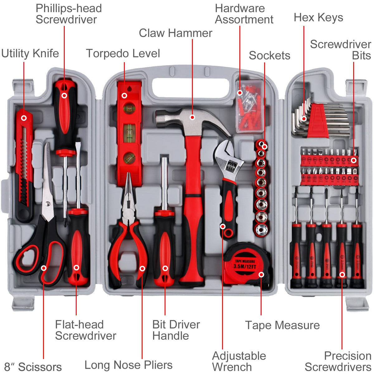 156-Piece All-Purpose Home Tool Kit in Foldable Toolbox Y330