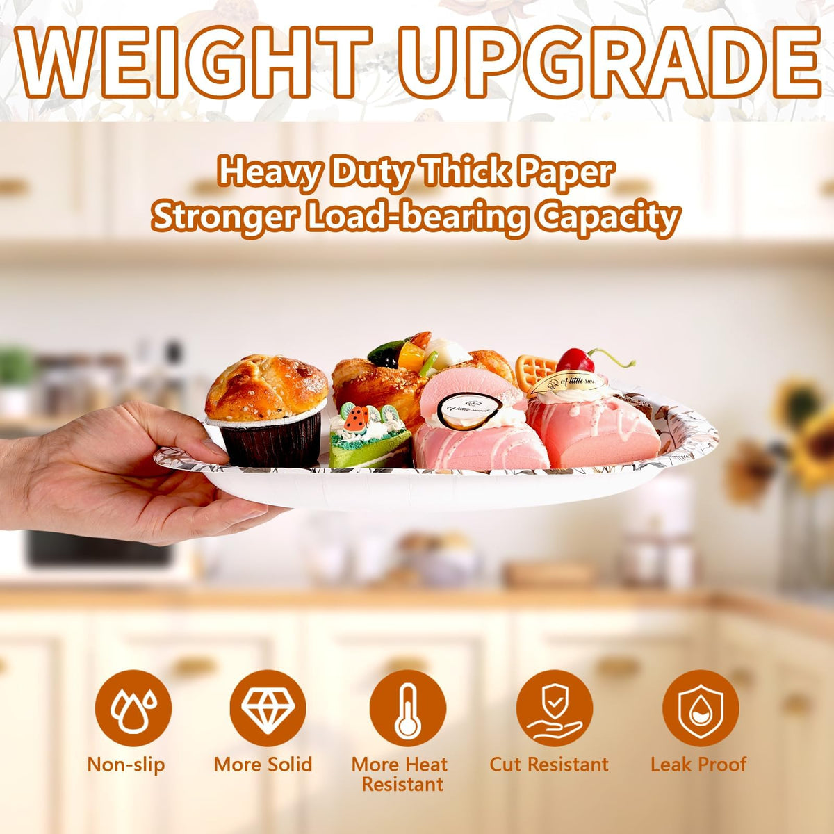 50Pcs Fall Oval Paper Plates 10" x 12" Heavy Duty Disposable Platters E3303