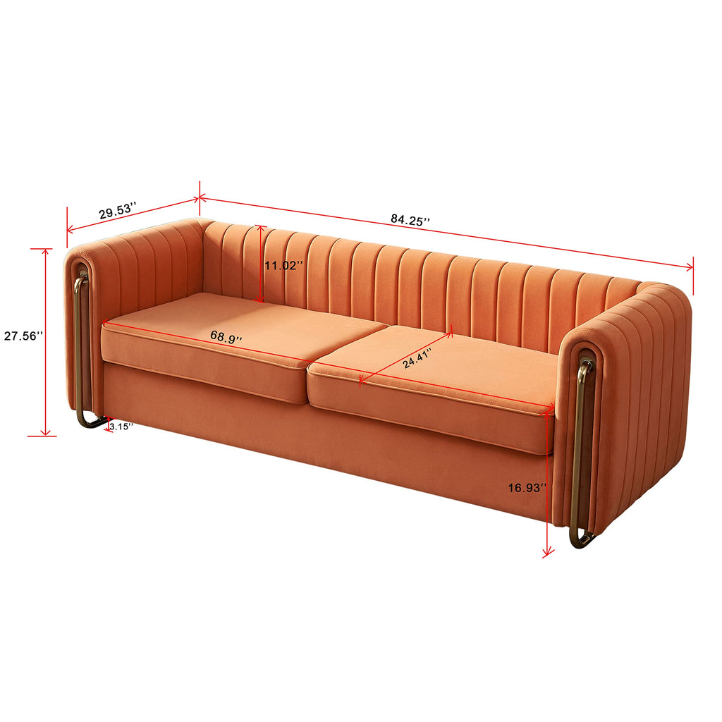 Orange Velvet 3 Seat Sofa Q653378